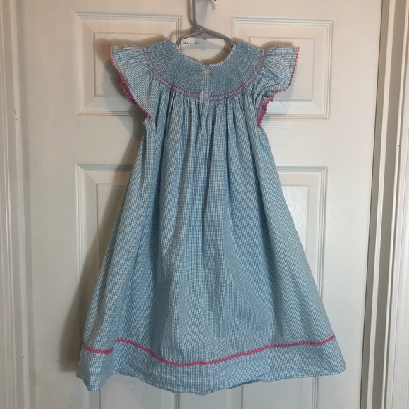 Anavini Blue and White Gingham Bird and Birdhouse Smocked Dress. Size 4T - Picture 5 of 8